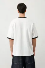 Baskılı Bisiklet Yaka Oversize Tişört Ekru