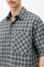Checked Short-Sleeved Oversize Shirt, Khaki