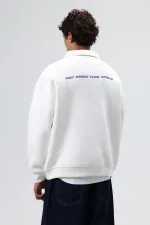 Sweat-shirt oversize à col polo imprimé délavé, écru