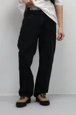 Dikiş Detaylı Relaxed Fit Jean Siyah