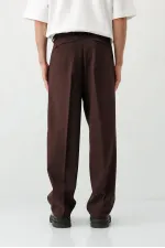 Baggy Fit Pleated Trousers, Brown