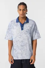 Yıkamalı Oversize Polo Yaka Tişört İndigo