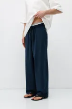 Super Baggy Fit Keten Pantolon Lacivert