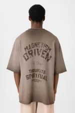 Yıkamalı Oversize Triko Tişört Kahve