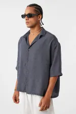 Oversize Short Sleeve Modal Fabric Shirt Anthracite