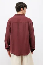 Uzun Kollu Basic Oversize Gömlek Bordo