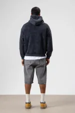 Oversize Nakış Baskılıkapüşonlu Sweatshirt Siyah