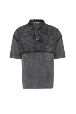 Yıkamalı Oversize Polo Yaka Tişört Siyah