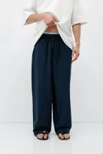 Super Baggy Fit Keten Pantolon Lacivert