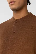 Basic Oversize Düğme Yaka Tişört Kahve