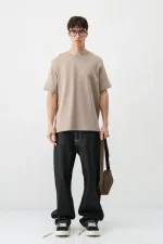 Kısa Kollu Boxy Fit Tişört Vizon