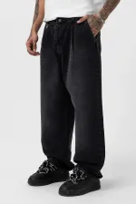 Pileli Zincir Detaylı Baggy Jean Antrasit