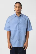 Chemise oversize en popeline délavée, bleue