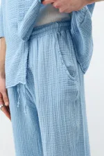 Müslin Kumaş Rahat Kalıp Keten Takım Bebe Mavi