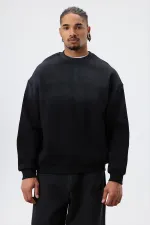 Yıkamalı Taş Detaylı Oversize Sweatshirt Siyah