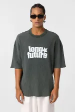 T-shirt oversize en maille délavée verte