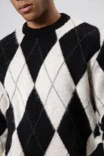 Baklava Desenli Oversize Kazak Siyah