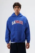 Oversize Baskılı Kapüşonlu Sweatshirt Saks