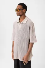 Polo Yaka Oversize Triko Taş