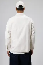 Dokulu Oversize Gömlek Ceket Ekru