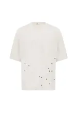 Yıkamalı Metal Detaylı Oversize Tişört Taş