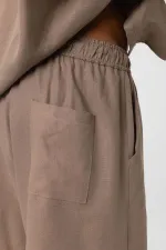 Oversize Keten Şort Vizon