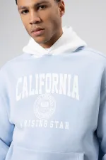 Çift Renk Baskılı Oversize Sweatshirt Bebe Mavi