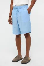 Oversize Modal Kumaş Bermuda Şort Mavi