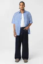 Chemise oversize en popeline délavée, bleue
