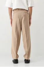 Baggy Fit Pleated Trousers Beige