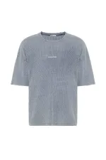 Yıkamalı Arka Baskılı Oversize Tişört Gri