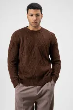 Oversize Desenli Triko Kazak Kahve