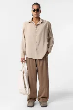 Oversize Modal Kumaş Gömlek Bej