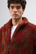 Oversize Peluş Mont Bordo