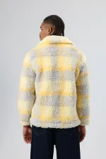 Veste oversize en peluche à carreaux jaune
