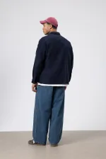 Dokulu Oversize Gömlek Ceket Lacivert