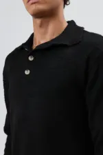 Pull en maille douce texturée à col polo noir