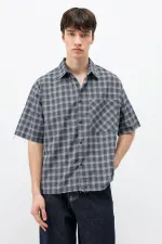 Chemise oversize à manches courtes à carreaux, bleu marine