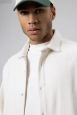 Dokulu Oversize Gömlek Ceket Ekru