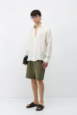 Dokulu Oversize Gömlek Ekru