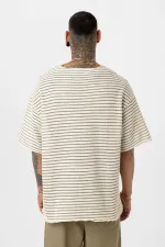 T-shirt rayé oversize en maille kaki