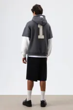 Oversize Kol Detaylı Kapüşonlu Sweatshirt Füme