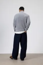 Oversize Triko Boğazlı Kazak Gri Melanj