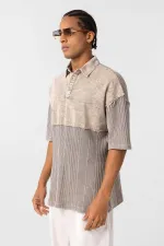 Yıkamalı Oversize Polo Yaka Tişört Taş