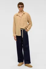 Chemise oversize rayée à manches longues en lin, couleur vison