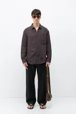 Chemise oversize rayée en modal, marron foncé