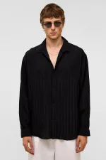 Chemise oversize à manches longues en modal, noire
