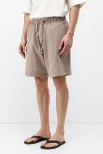 Oversize Keten Şort Taş