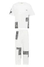 Etnik Desenli Oversize Eşofman Takım Ekru