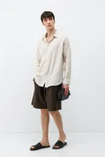 Uzun Kollu Basic Oversize Gömlek Bej